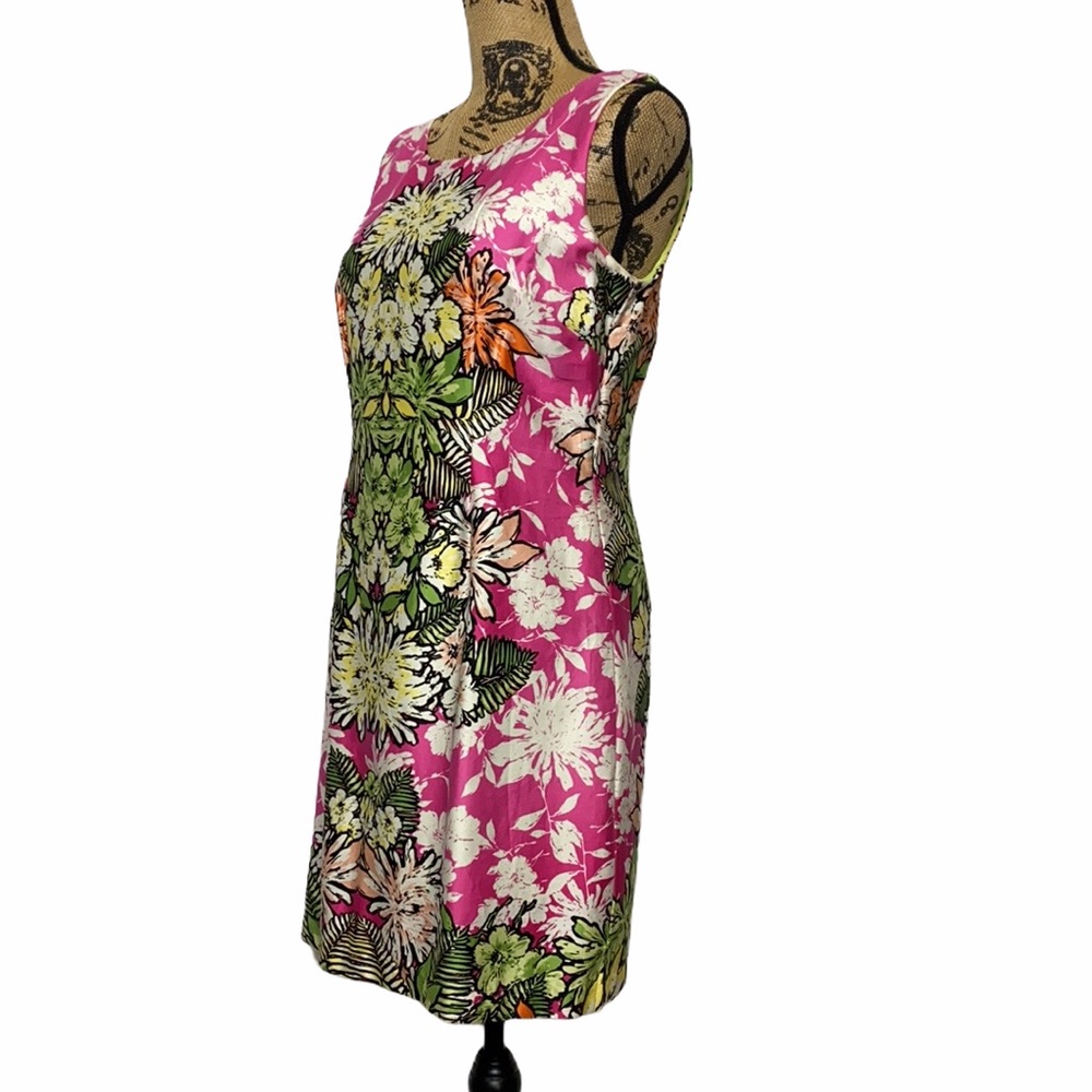 Tiana B Pink Green Floral Sleeveless Sheath Dress 8P - Picture 3 of 10
